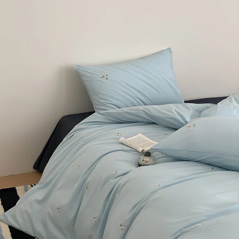 Bedding Set Cotton Satin Embroidered Floral Hotel-Style Closure