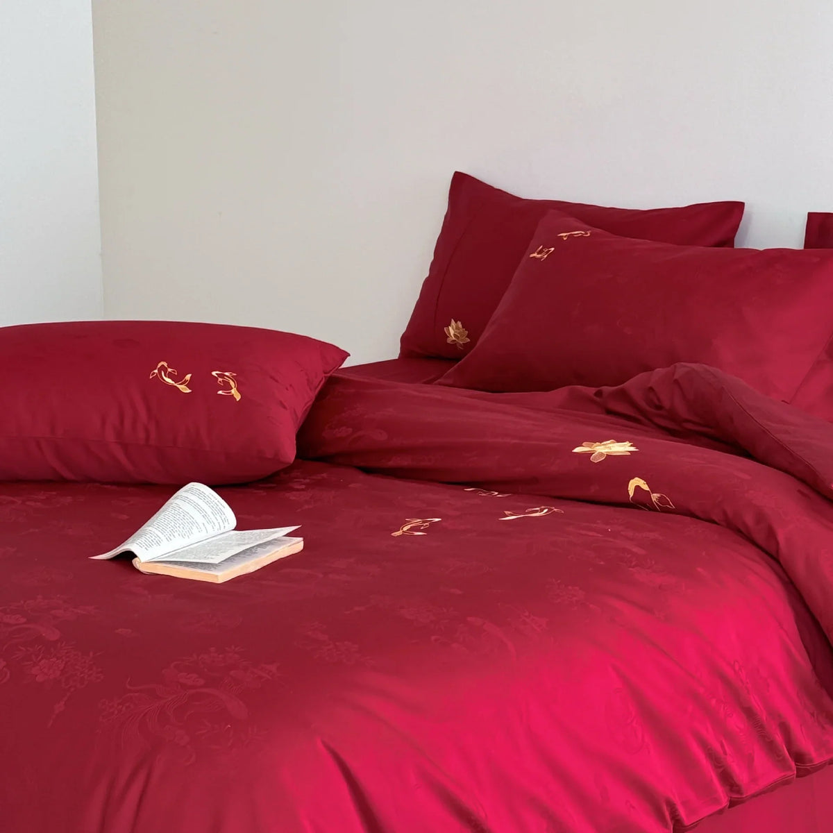 Bedding Set Cotton Satin Embroidered Koi