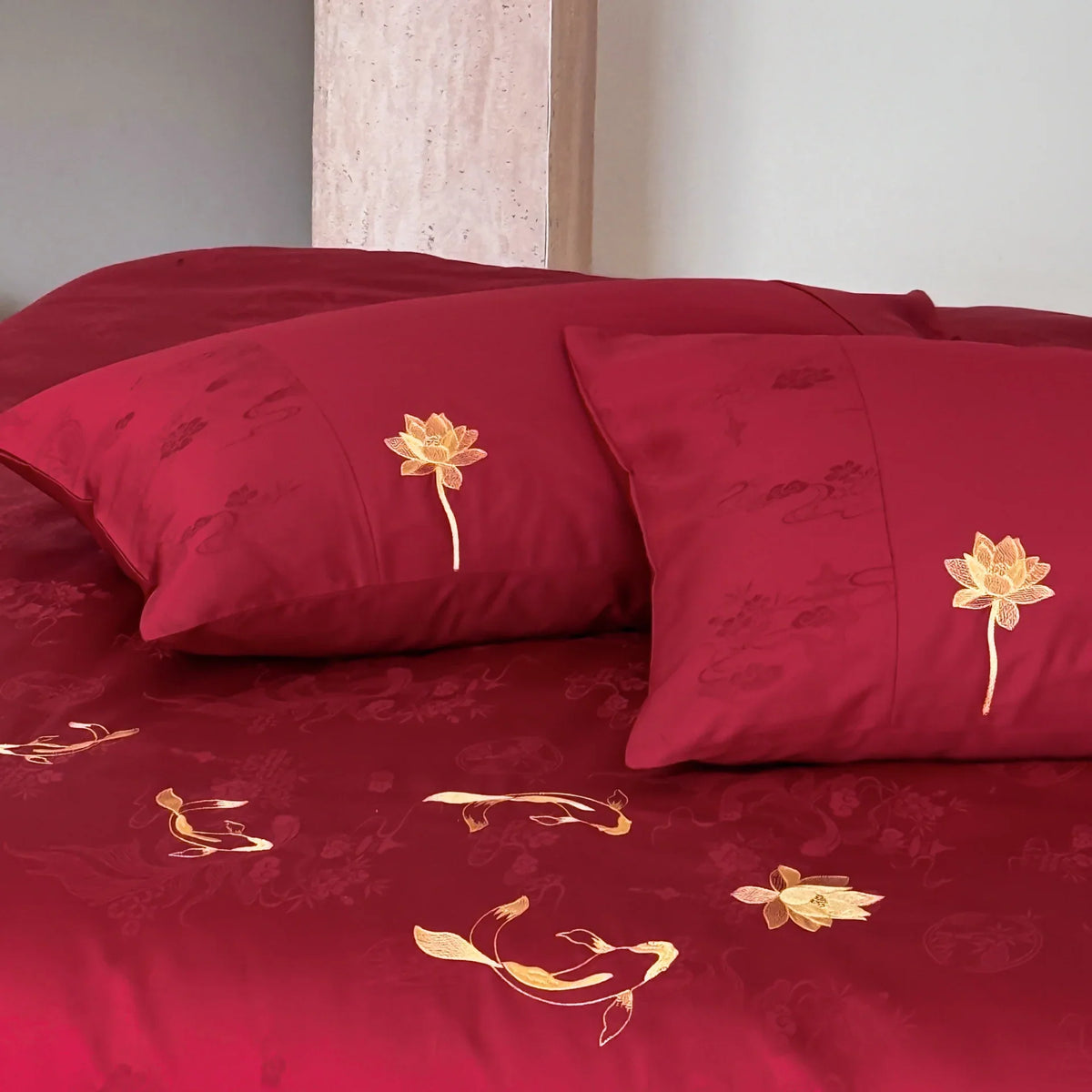 Bedding Set Cotton Satin Embroidered Koi