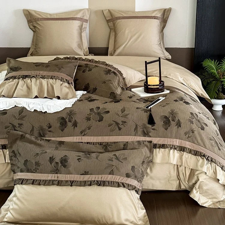 Bedding Set Cotton Satin Floral Jacquard 4-Piece Set
