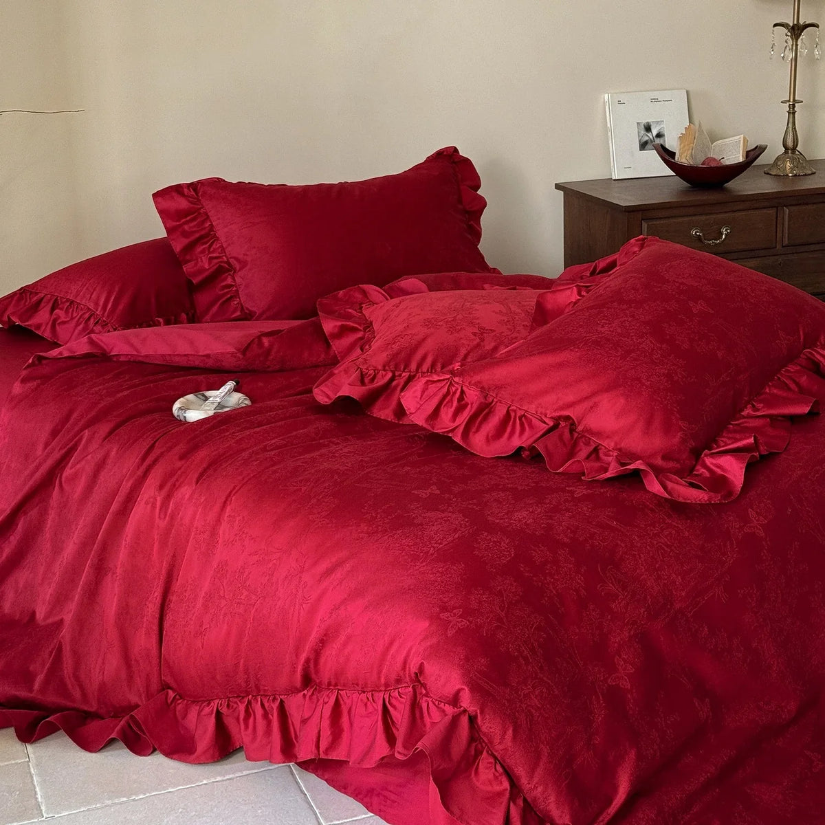 Bedding Set Cotton Satin Floral Jacquard 4-Piece Set