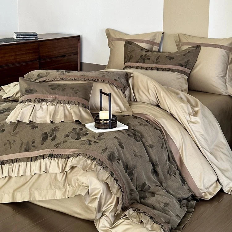 Bedding Set Cotton Satin Floral Jacquard 4-Piece Set