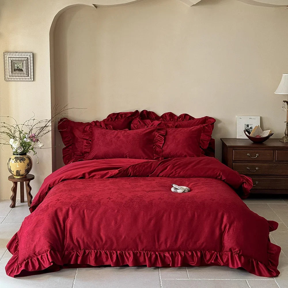 Bedding Set Cotton Satin Floral Jacquard 4-Piece Set