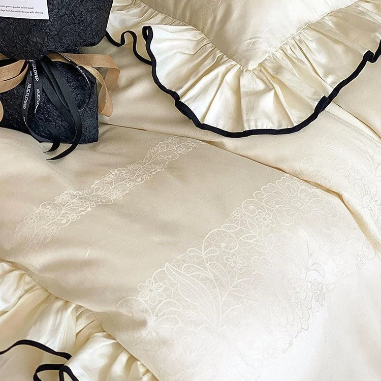Bedding Set Cotton Satin Jacquard Ruffled Breathable Four Piece