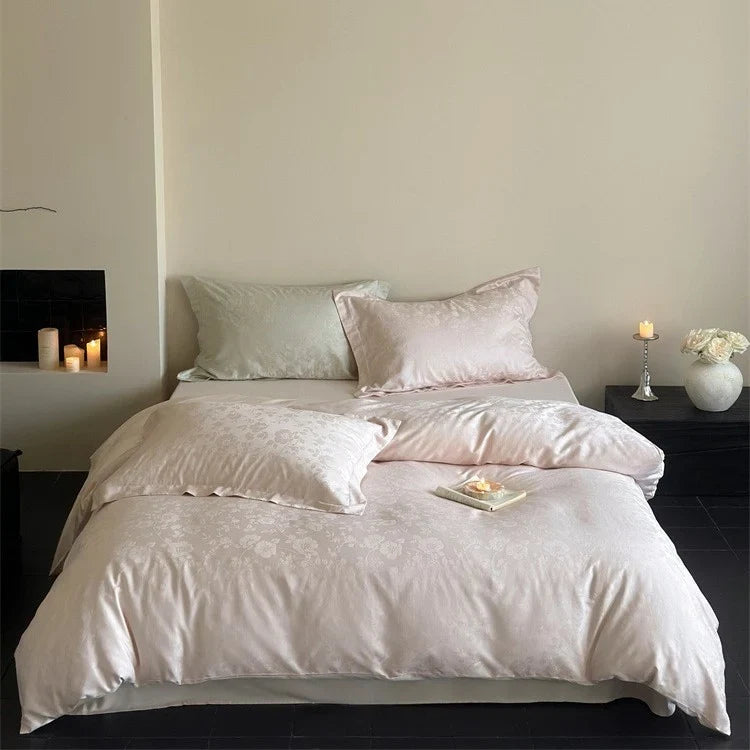 Bedding Set Cotton Satin Jacquard Zippered Pillowcases