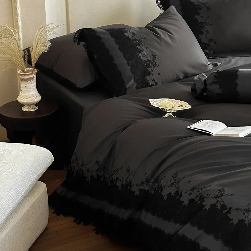 Bedding Set Cotton Satin Lace Embroidery 4-Piece