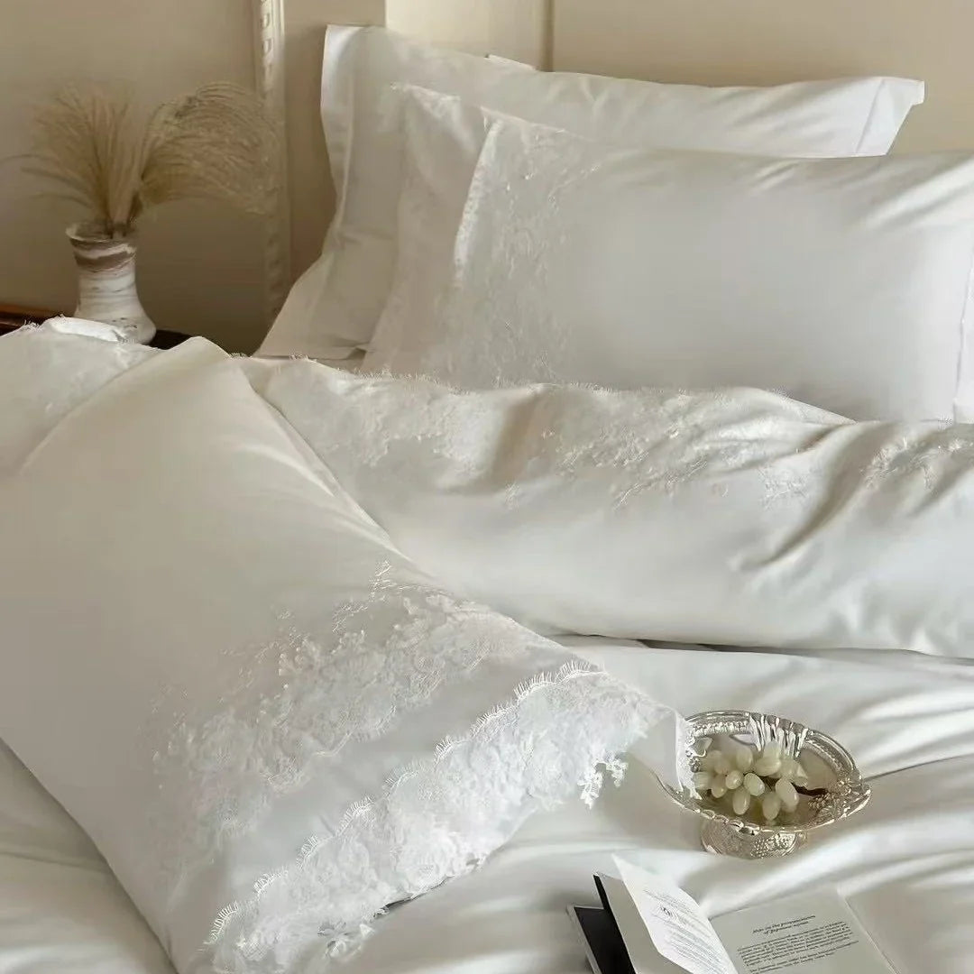 Bedding Set Cotton Satin Lace Embroidery 4-Piece