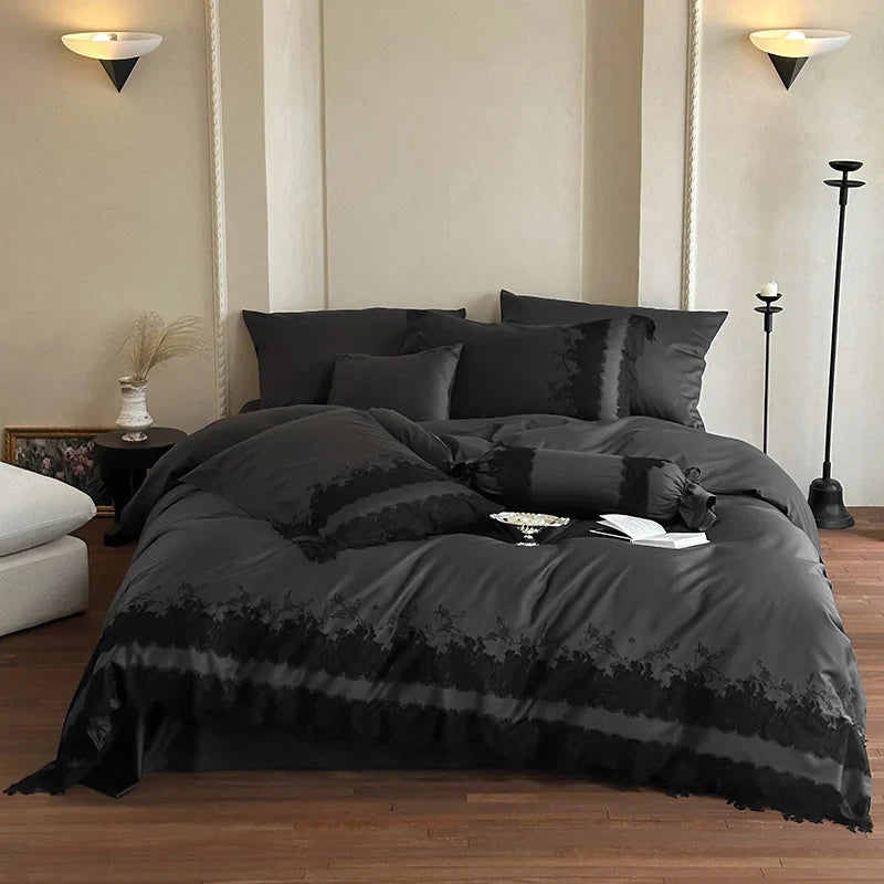 Bedding Set Cotton Satin Lace Embroidery 4-Piece