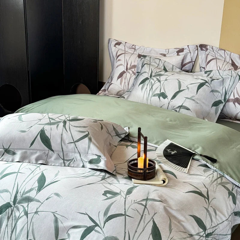 Bedding Set Cotton Satin Reversible Botanical Set of 4