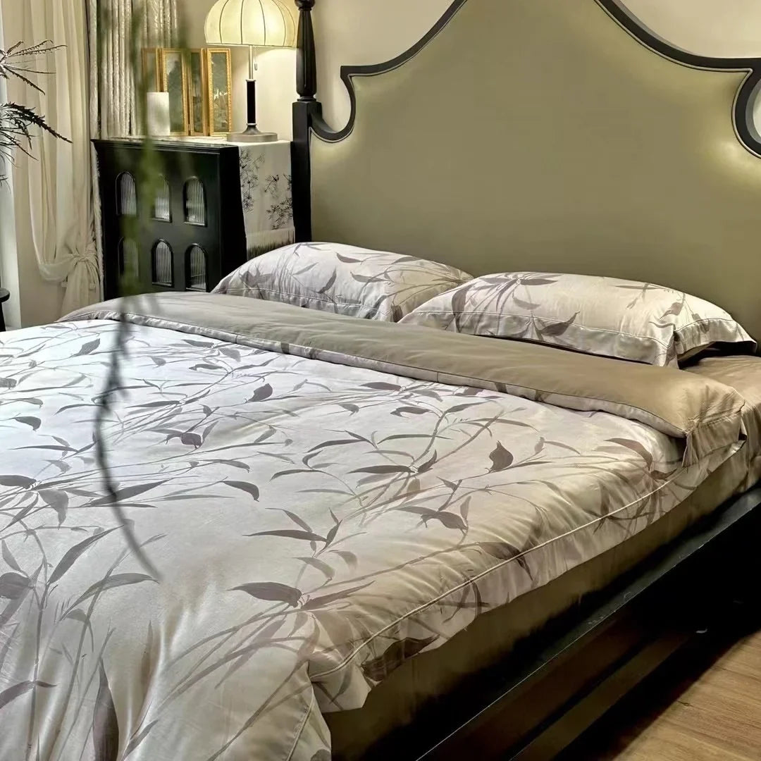 Bedding Set Cotton Satin Reversible Botanical Set of 4