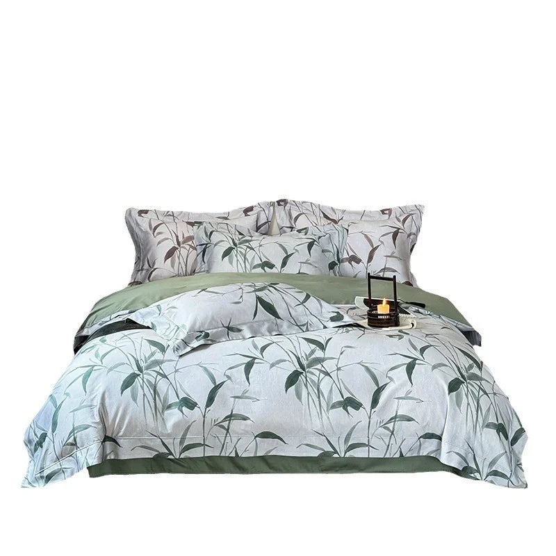 Bedding Set Cotton Satin Reversible Botanical Set of 4