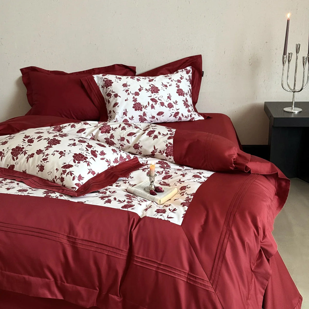Bedding Set Cotton Satin Reversible Floral Machine Washable