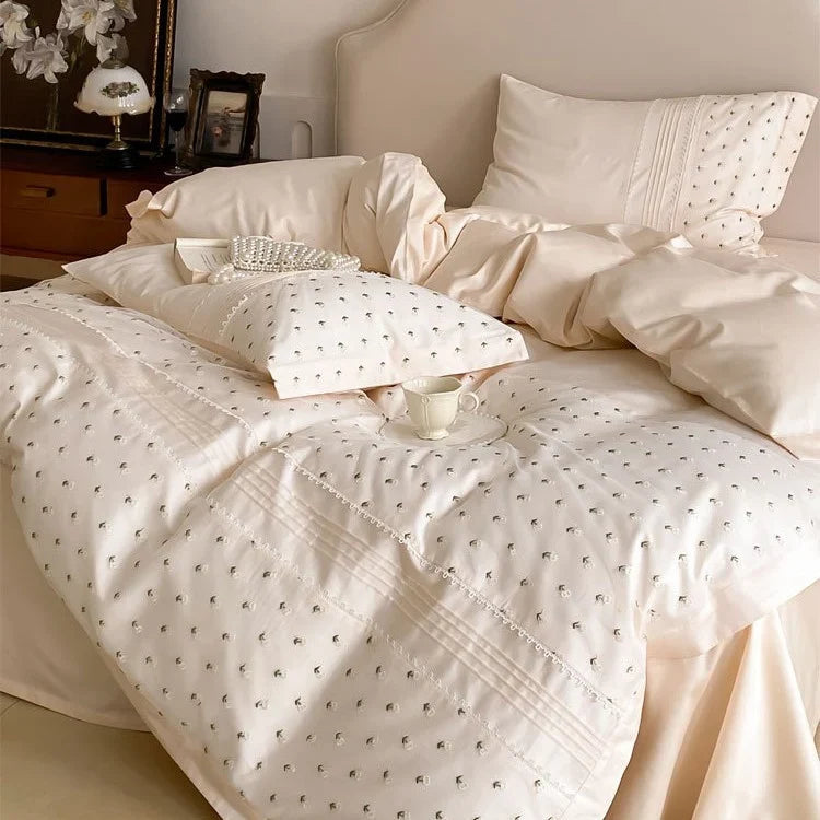 Bedding Set Cotton Satin Rosebud Embroidery