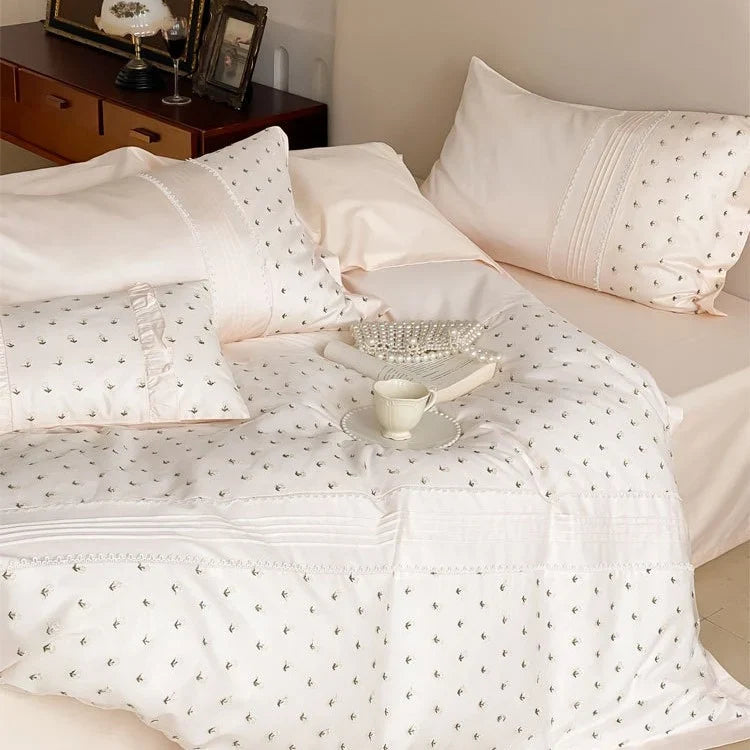 Bedding Set Cotton Satin Rosebud Embroidery