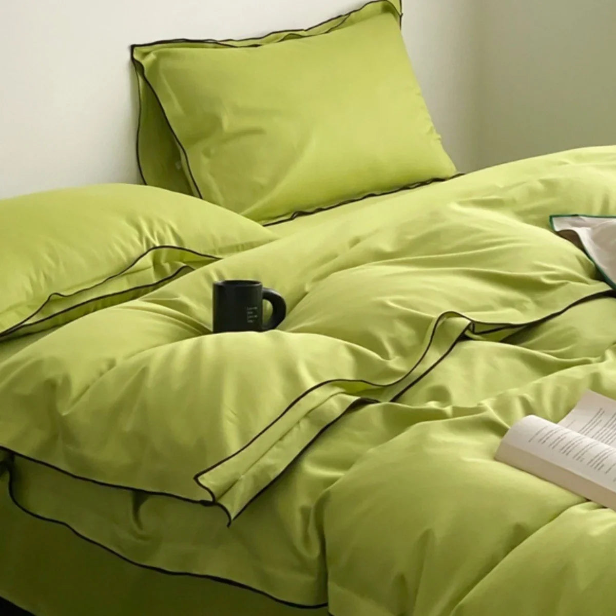 Bedding Set Cotton Satin Silky Finish Piped Edges