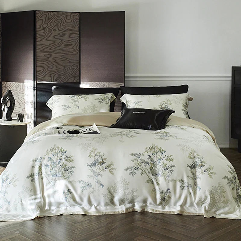 Bedding Set Cotton Satin Silky Soft Zipper & Machine Washable