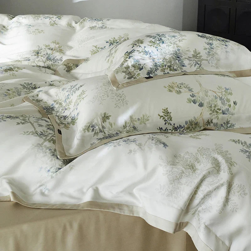 Bedding Set Cotton Satin Silky Soft Zipper & Machine Washable