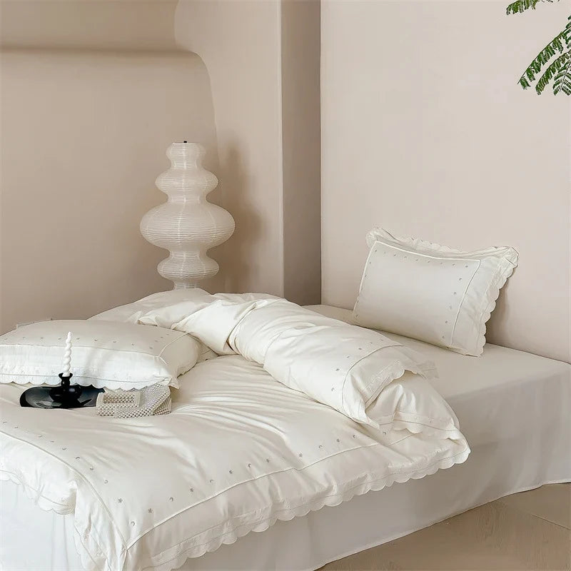 Bedding Set Cotton Satin Star Embroidery 4-Piece