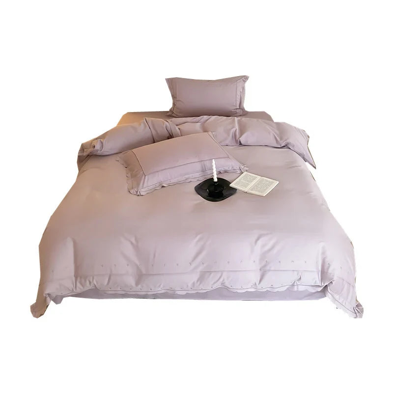Bedding Set Cotton Satin Star Embroidery 4-Piece
