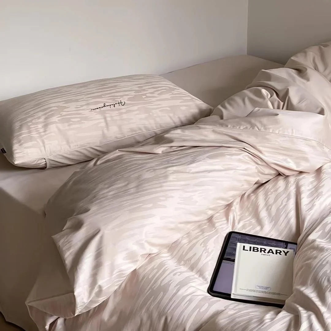 Bedding Set Cotton Satin Textured Wave Wrinkle-Resistant