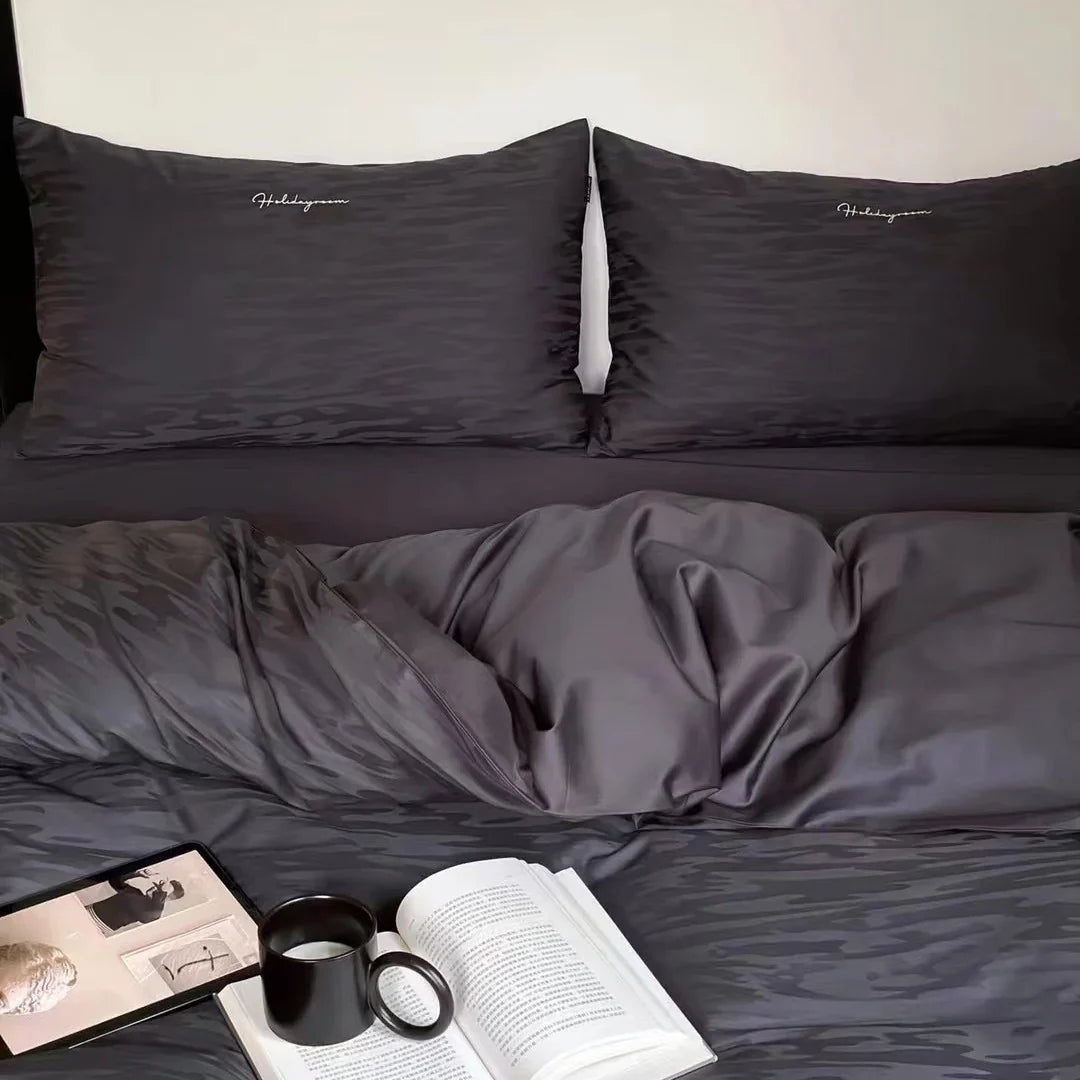 Bedding Set Cotton Satin Textured Wave Wrinkle-Resistant