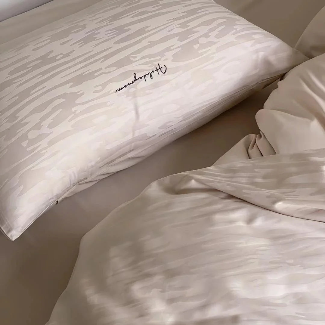 Bedding Set Cotton Satin Textured Wave Wrinkle-Resistant
