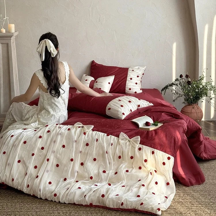 Bedding Set Cotton Satin & Tulle Overlay 4-Piece