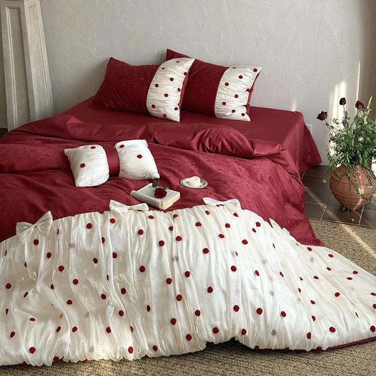 Bedding Set Cotton Satin & Tulle Overlay 4-Piece