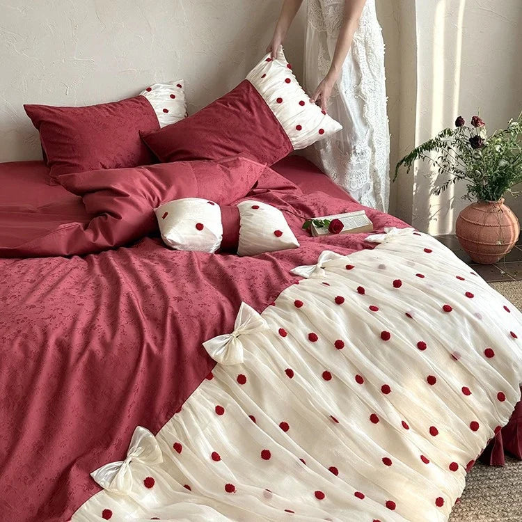 Bedding Set Cotton Satin & Tulle Overlay 4-Piece