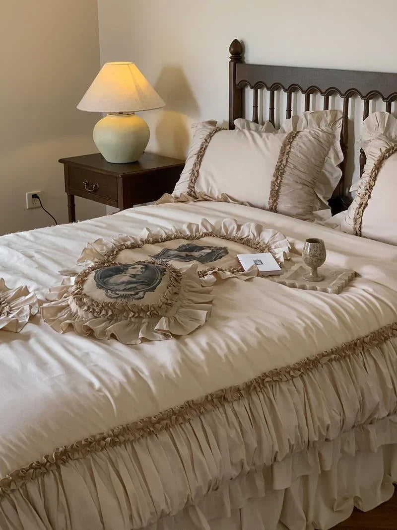 Bedding Set Cotton Vintage Frame Ruffle Set Of 5