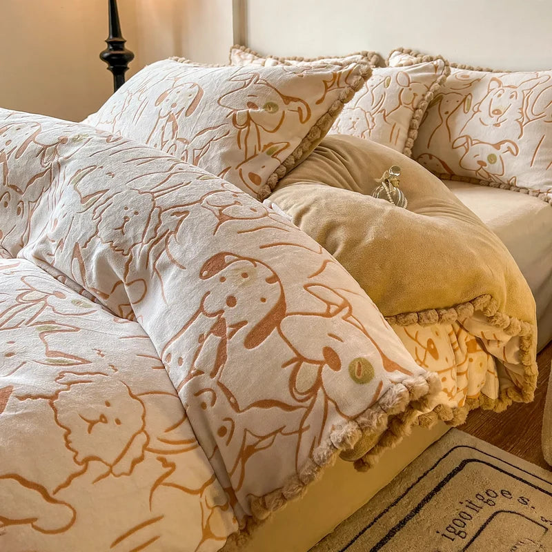 Bedding Set Double-Sided Fleece Warm Embossed Design