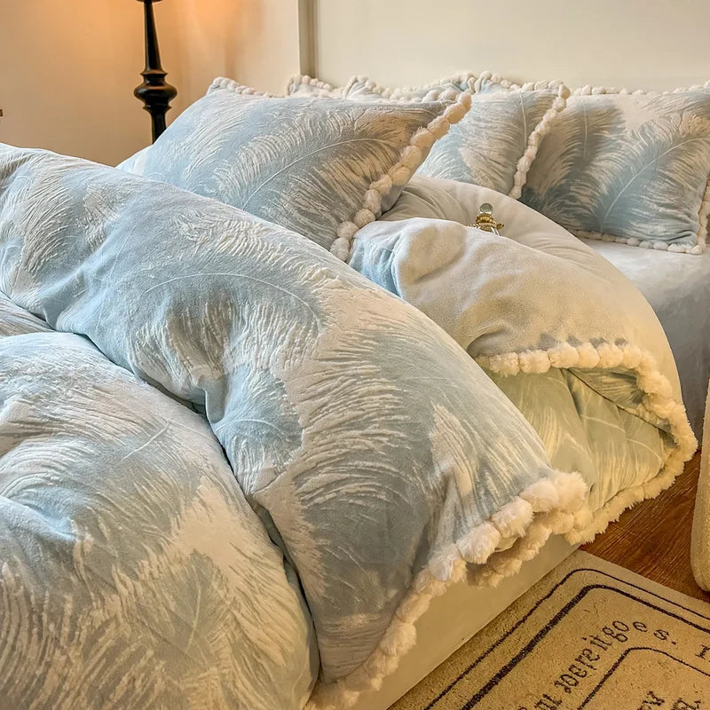 Bedding Set Double-Sided Fleece Warm Embossed Design