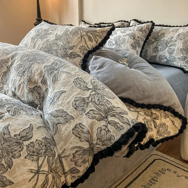 Bedding Set Double-Sided Fleece Warm Embossed Design