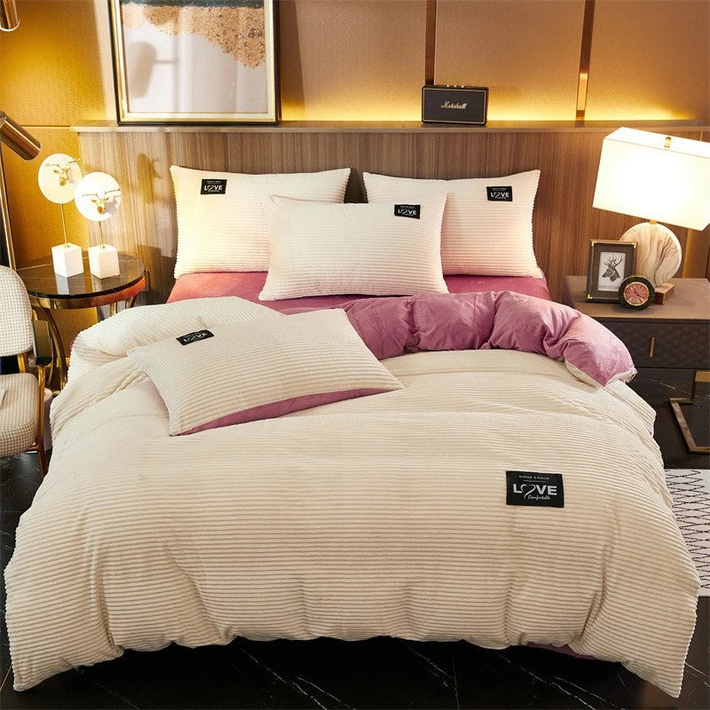 Bedding Set Double-Sided Plush 4-Piece Year-Round Comfort