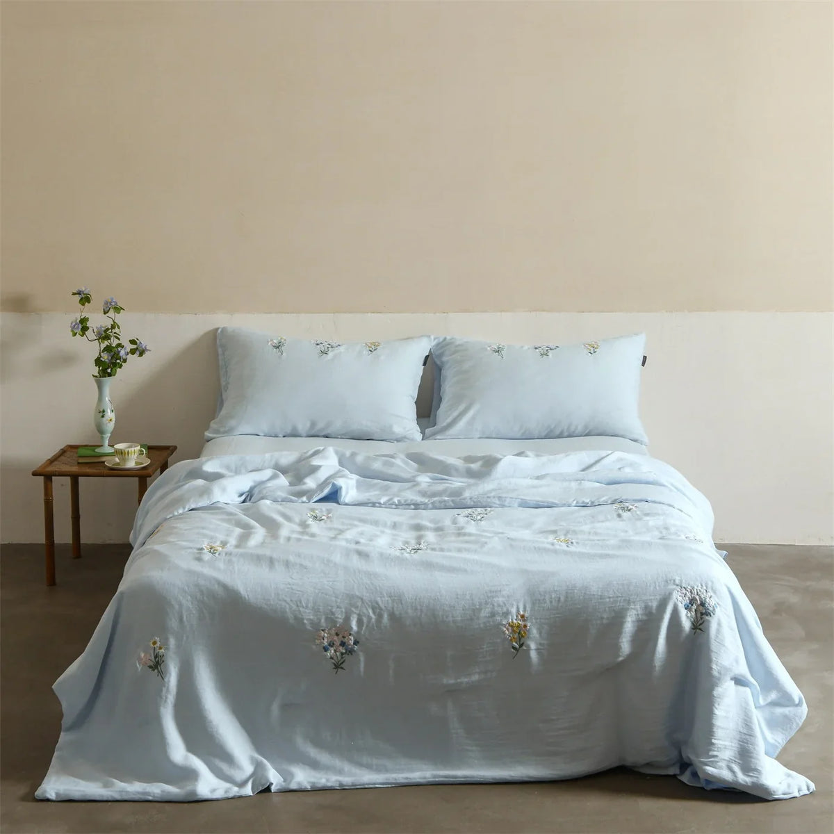 Bedding Set Embroidered Linen-Cotton Breathable & Machine Washable