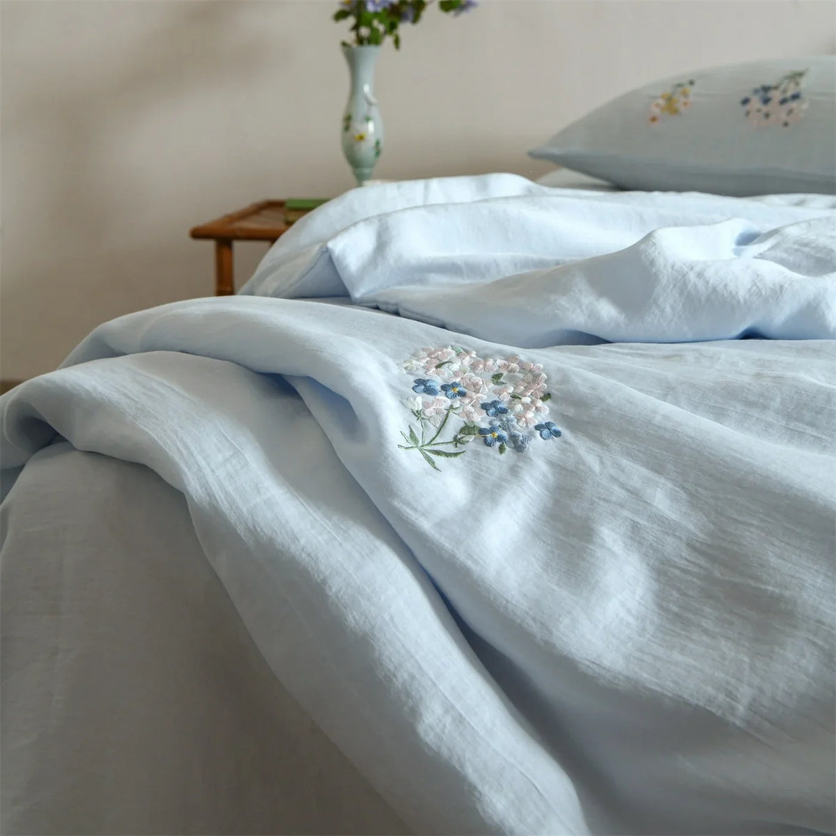 Bedding Set Embroidered Linen-Cotton Breathable & Machine Washable