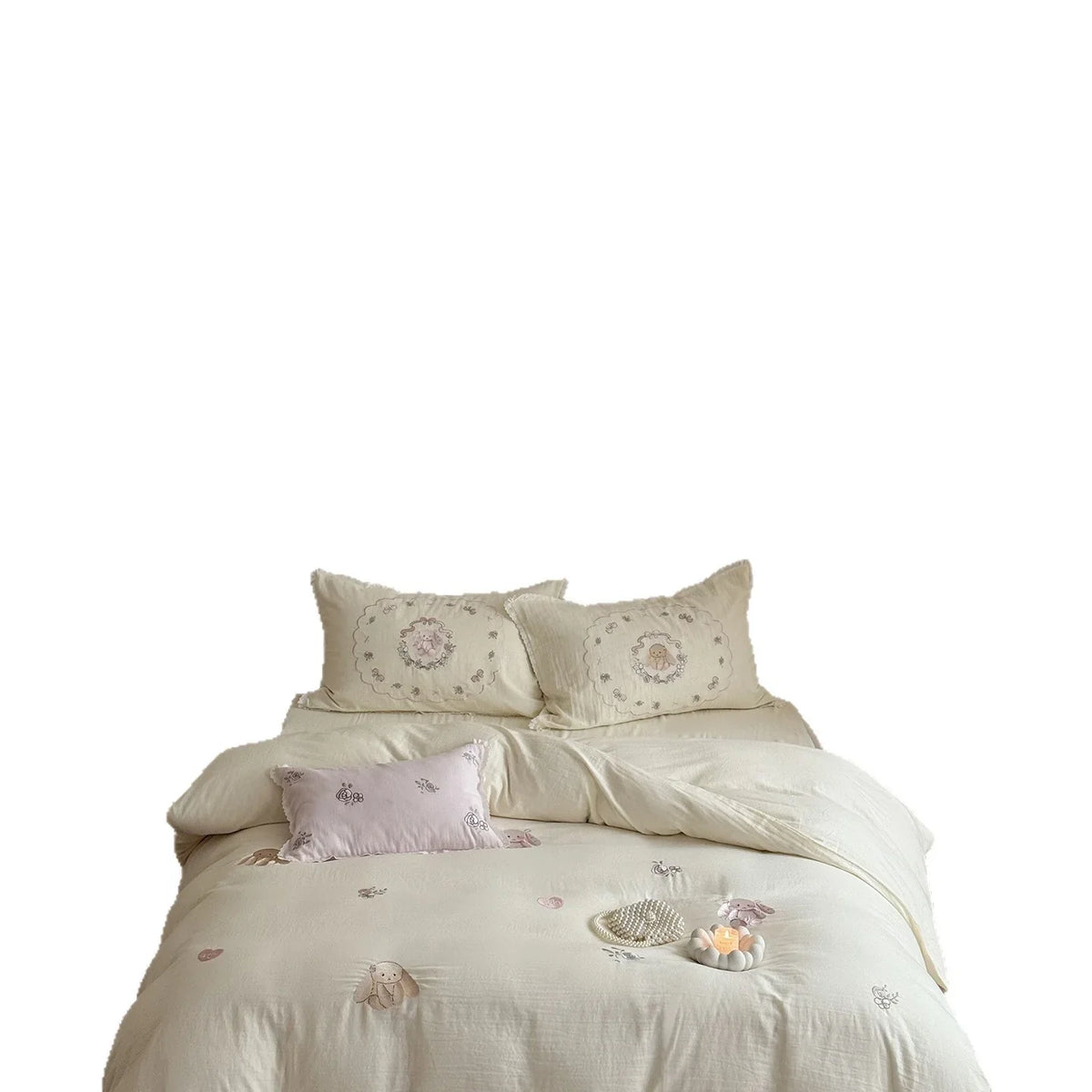 Bedding Set Embroidered Rose 100% Cotton 4 Piece