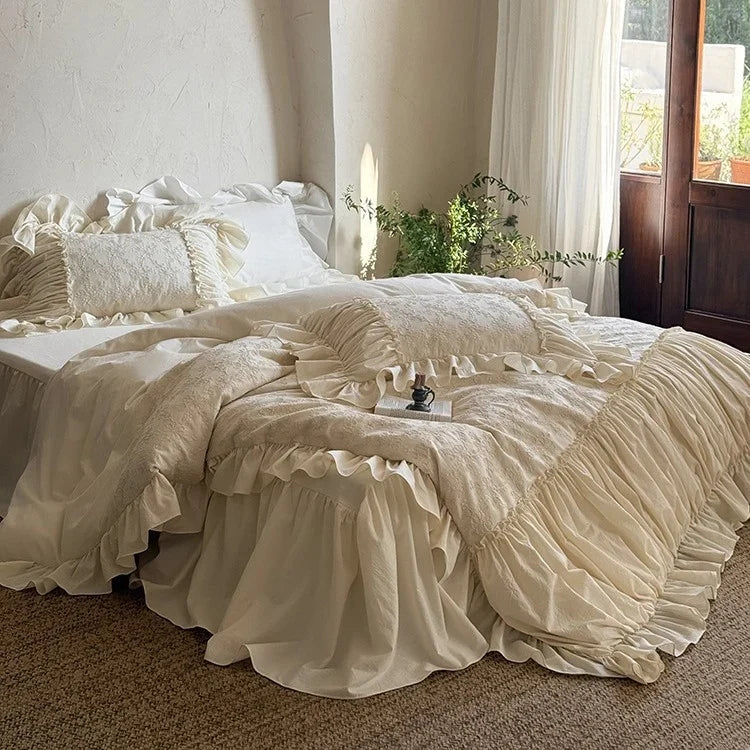 Bedding Set Floral Jacquard Embroidery Breathable Cotton 4 Piece