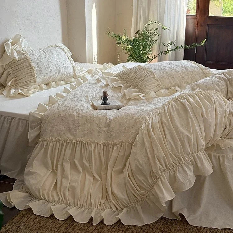 Bedding Set Floral Jacquard Embroidery Breathable Cotton 4 Piece