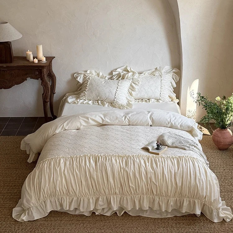Bedding Set Floral Jacquard Embroidery Breathable Cotton 4 Piece