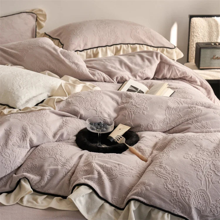 Bedding Set Floral Jacquard & Ruffle Trim Easy Care