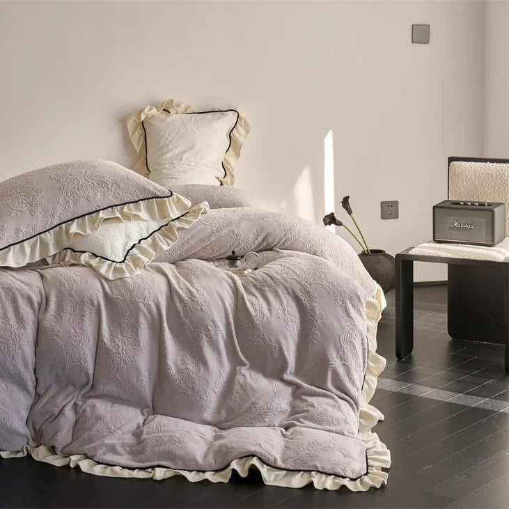 Bedding Set Floral Jacquard & Ruffle Trim Easy Care