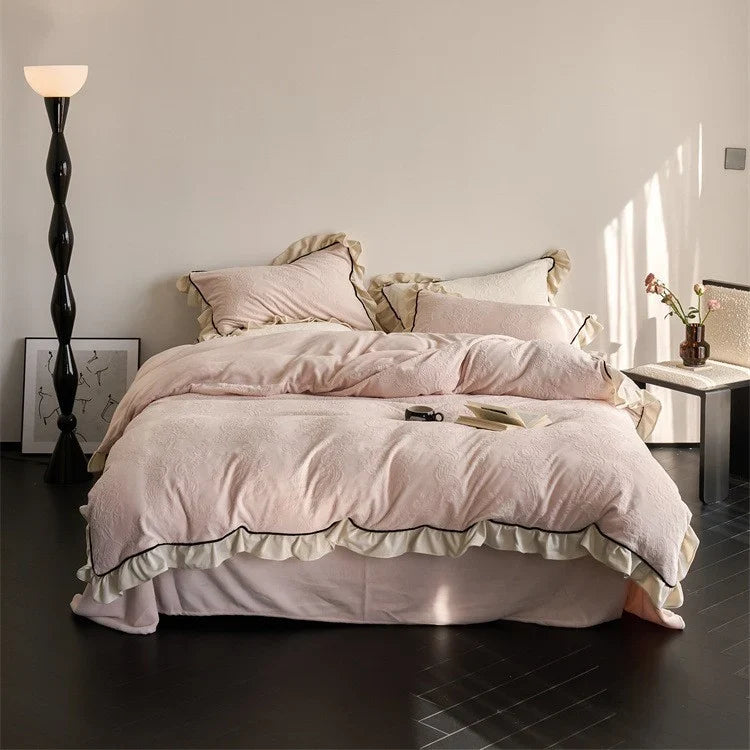 Bedding Set Floral Jacquard & Ruffle Trim Easy Care