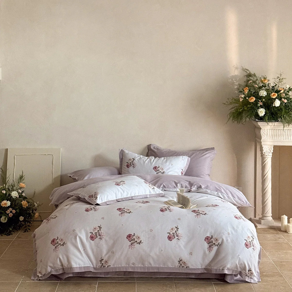 Bedding Set Floral Watercolor Breathable & Wrinkle-Resistant 4-Piece