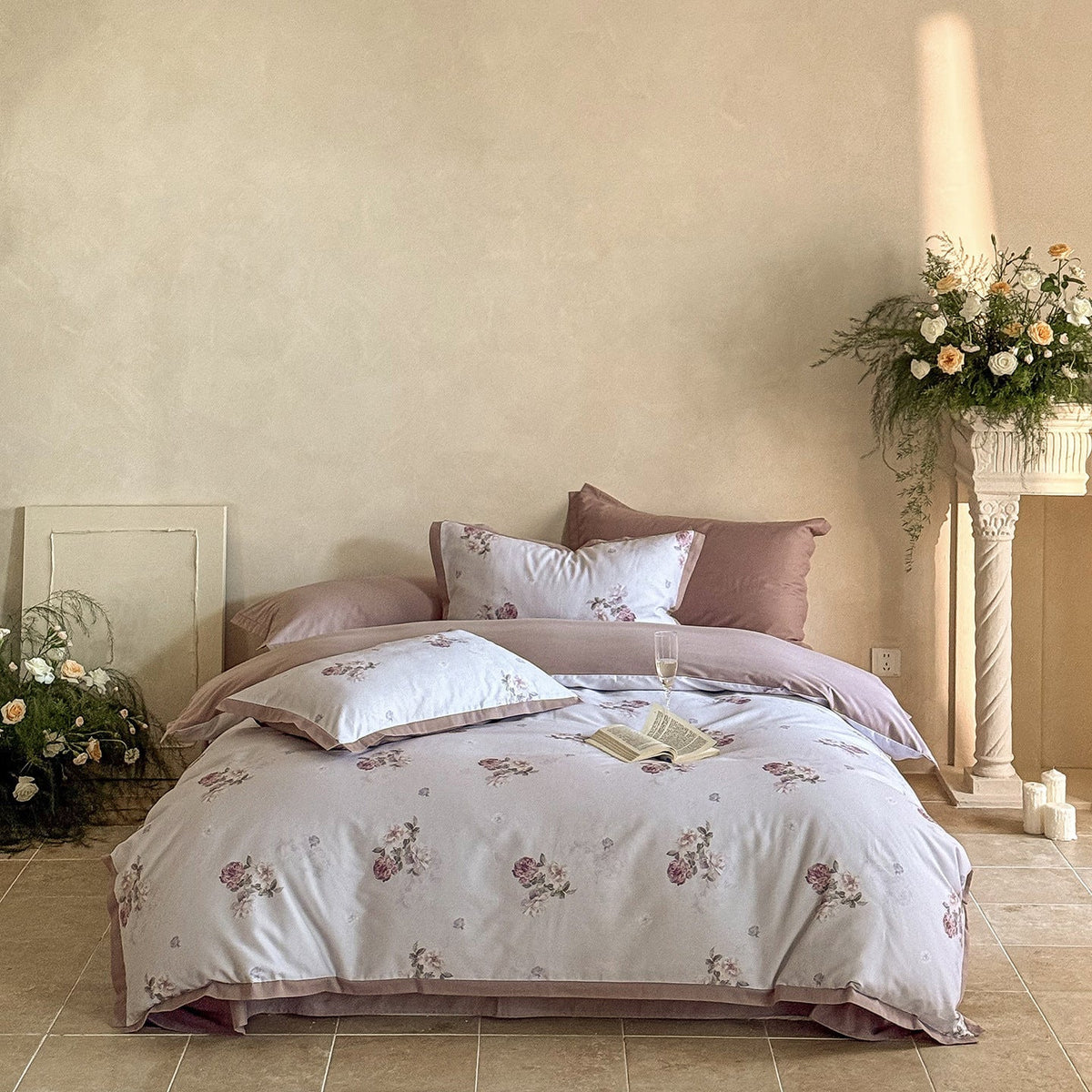 Bedding Set Floral Watercolor Breathable & Wrinkle-Resistant 4-Piece