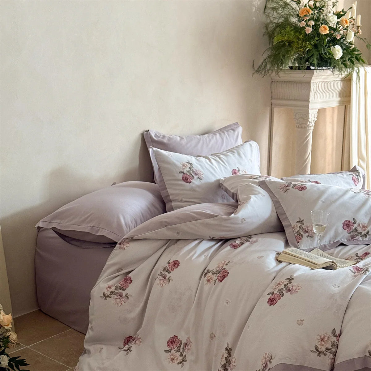 Bedding Set Floral Watercolor Breathable & Wrinkle-Resistant 4-Piece