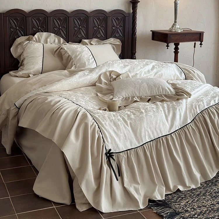 Bedding Set Jacquard Cotton-Blend Ruffled 4-Piece