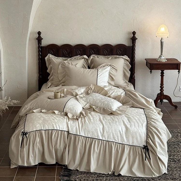 Bedding Set Jacquard Cotton-Blend Ruffled 4-Piece