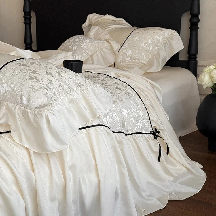 Bedding Set Jacquard Cotton-Blend Ruffled 4-Piece