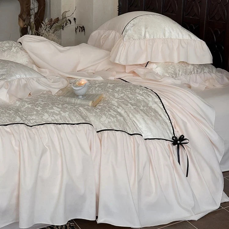 Bedding Set Jacquard Cotton-Blend Ruffled 4-Piece